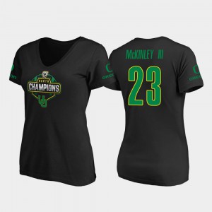 Women's Black Verone McKinley III Oregon T-Shirt V-Neck 2019 PAC-12 North Football Division Champions #23 533392-564